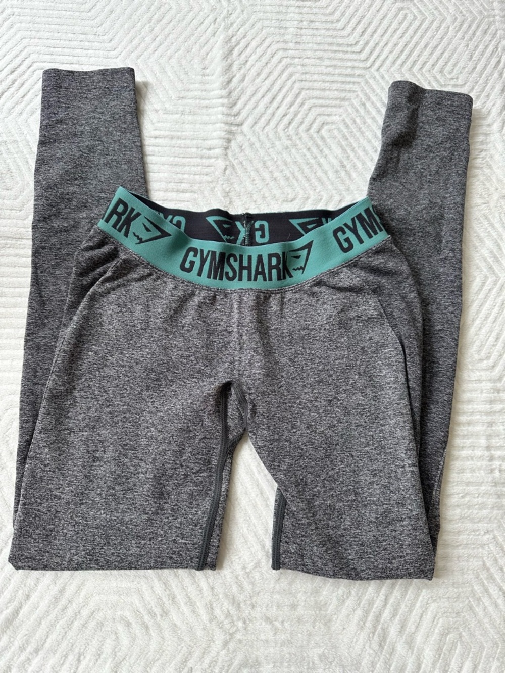 Gymshark Charcoal Grey Leggings with Teal Branded Waistband